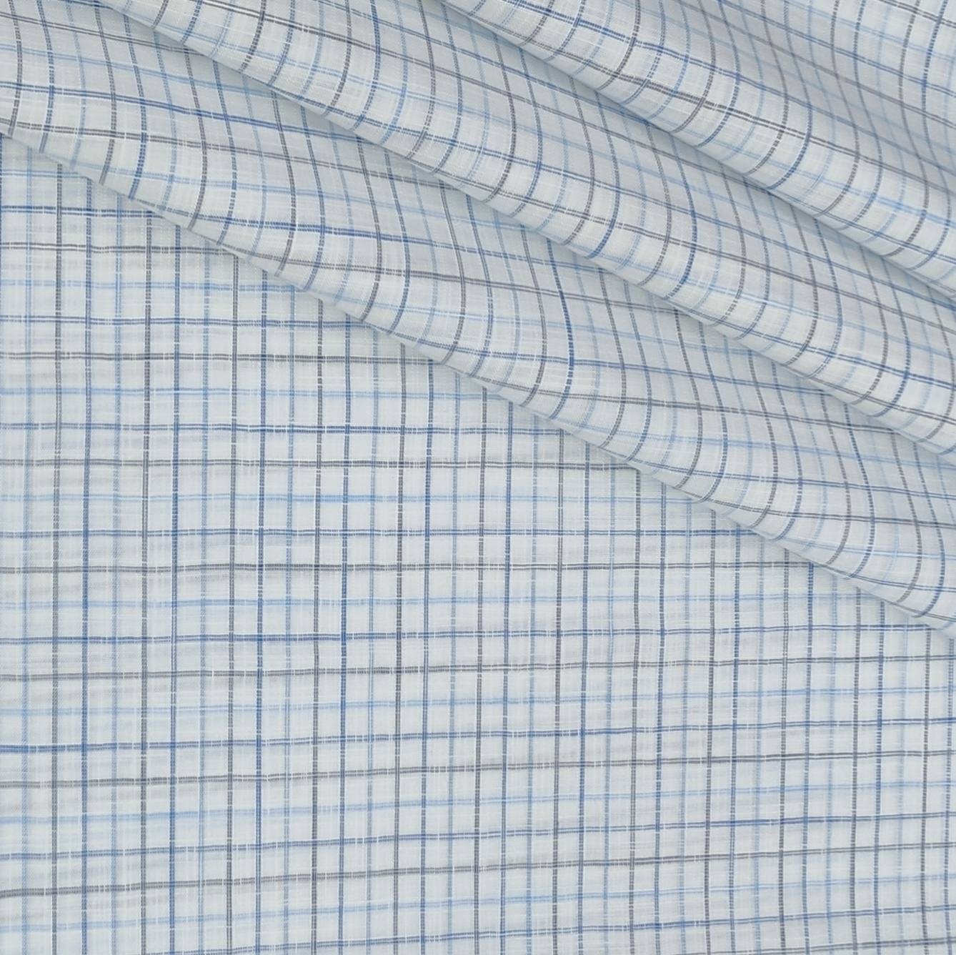 Shirt Fabric Raymond 100% Cotton Small Check With Slub Colour Blue N Firozi